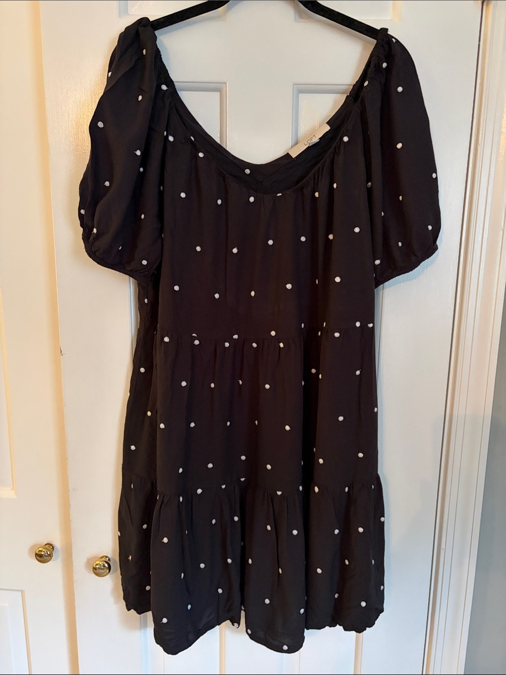 Navy Blue Polka Dot Puff Sleeve Dress
